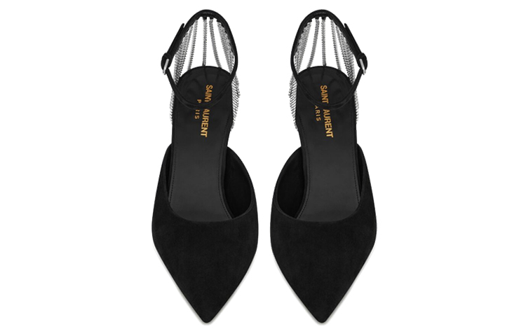 Shop (W) Saint Laurent Viper Zwart ''Kettingversierde Suède Hoge Hakken'' 667645C20NN1000