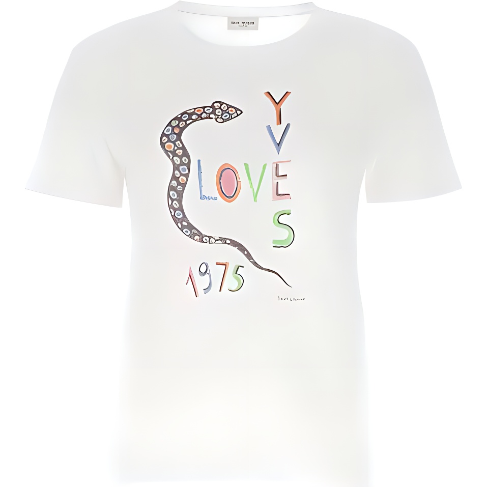 (Women) Saint Laurent White Casual Letter Print Cotton Short Sleeve T-Shirt. 614271YBRR28486