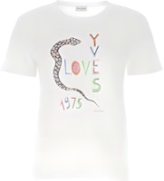 (Women) Saint Laurent White Casual Letter Print Cotton Short Sleeve T-Shirt. 614271YBRR28486 (Women) Saint Laurent White Casual Letter Print Cotton Short Sleeve T-Shirt. 614271YBRR28486