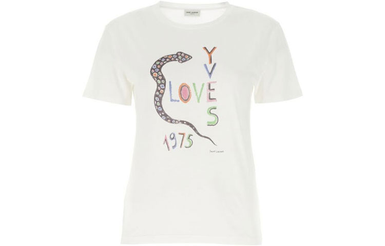 Order (W) 圣罗兰白色休闲字母印花纯棉短袖T恤。 614271YBRR28486