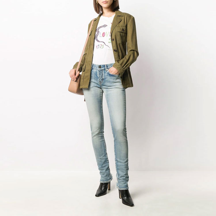 Shop (W) 圣罗兰白色休闲字母印花纯棉短袖T恤。 614271YBRR28486