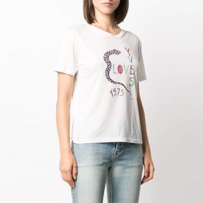 (W) 圣罗兰白色休闲字母印花纯棉短袖T恤。 614271YBRR28486 Details for (W) 圣罗兰白色休闲字母印花纯棉短袖T恤。 614271YBRR28486