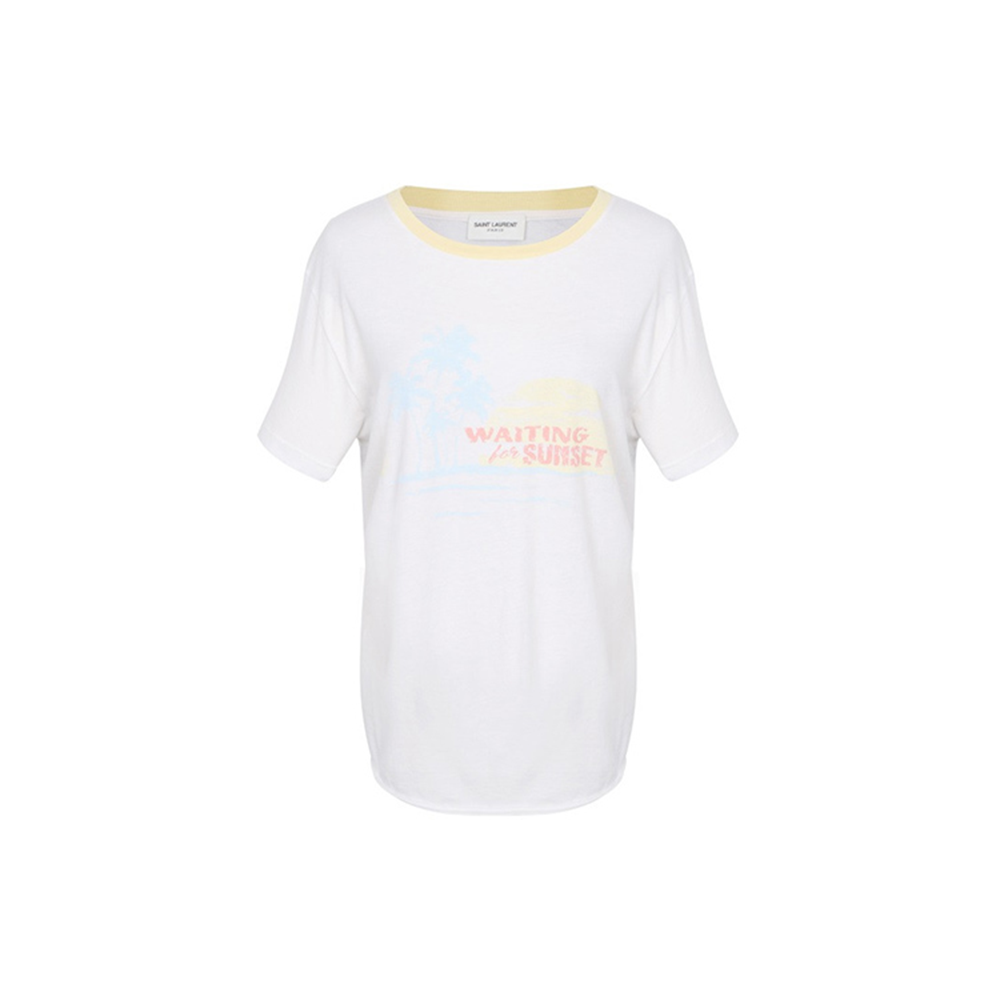 (Women) SAINT LAURENT White Cotton Short Sleeve T-Shirt with Letter Design 503311YB2MY8486