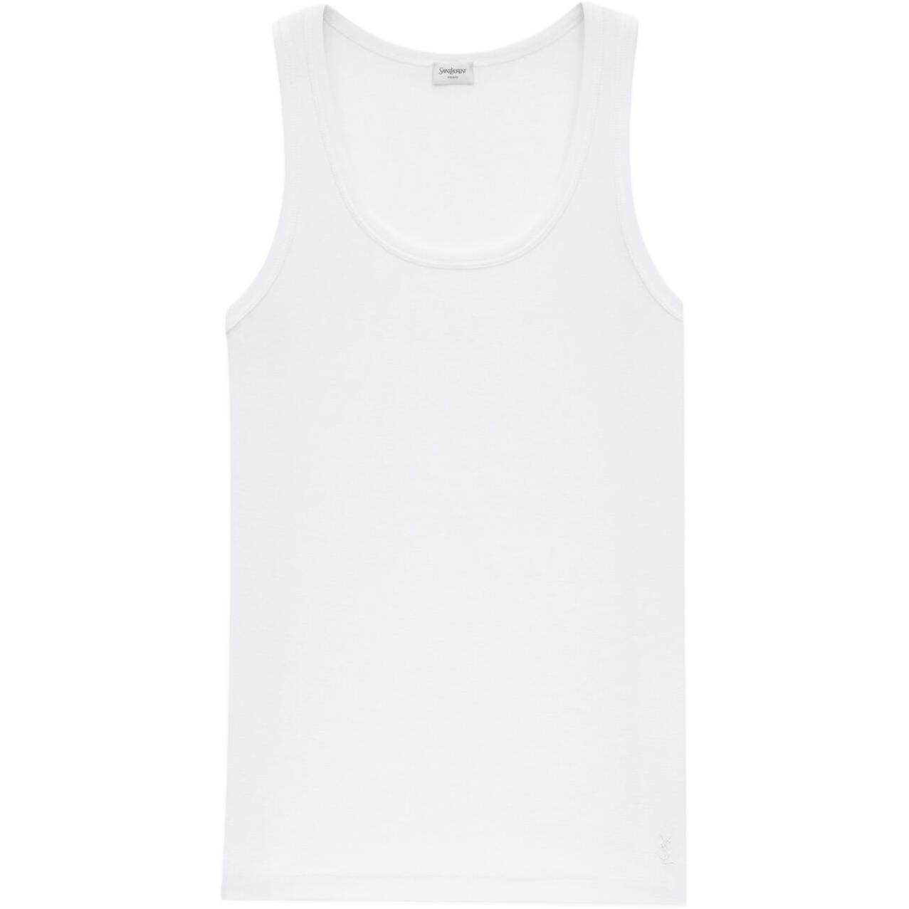 (Women) Saint Laurent White Embroidered Cotton Tank Top 824583YB2MH9000