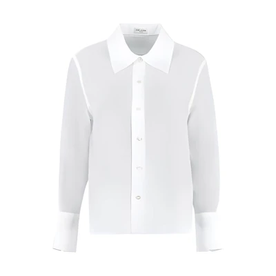 (Women) SAINT LAURENT White Long Sleeve Shirt with Buttoned Cuffs. 626928Y100W9935