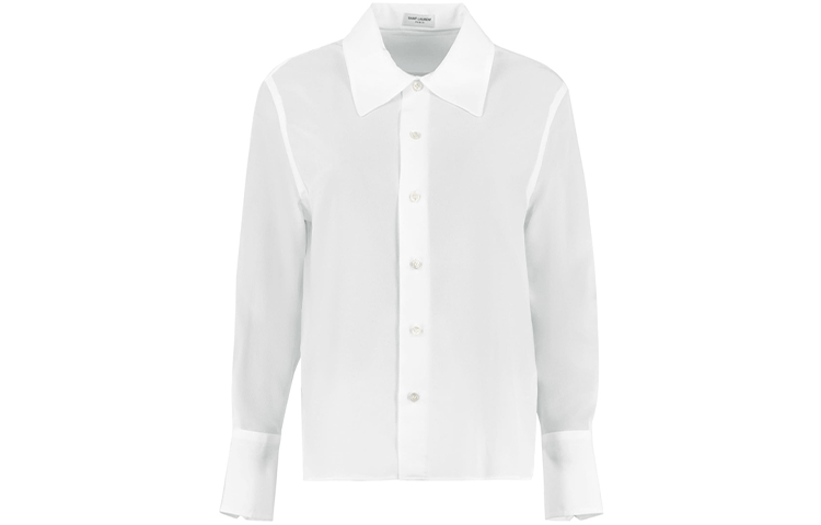 Order (W) SAINT LAURENT 白色長袖襯衫搭配鈕扣袖口。 626928Y100W9935