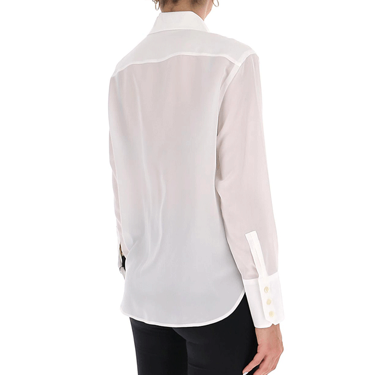 Shop (W) SAINT LAURENT 白色長袖襯衫搭配鈕扣袖口。 626928Y100W9935