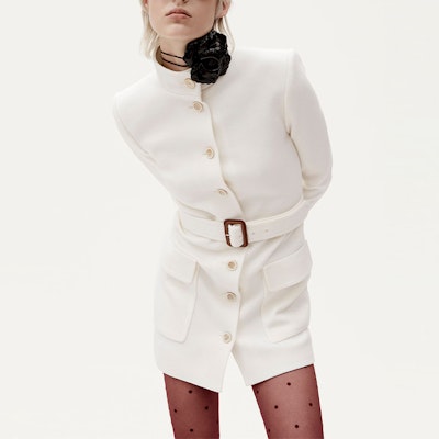 (W) 聖羅蘭白色中長款腰帶單排扣外套 659808Y288V9601 Shop (W) 聖羅蘭白色中長款腰帶單排扣外套 659808Y288V9601