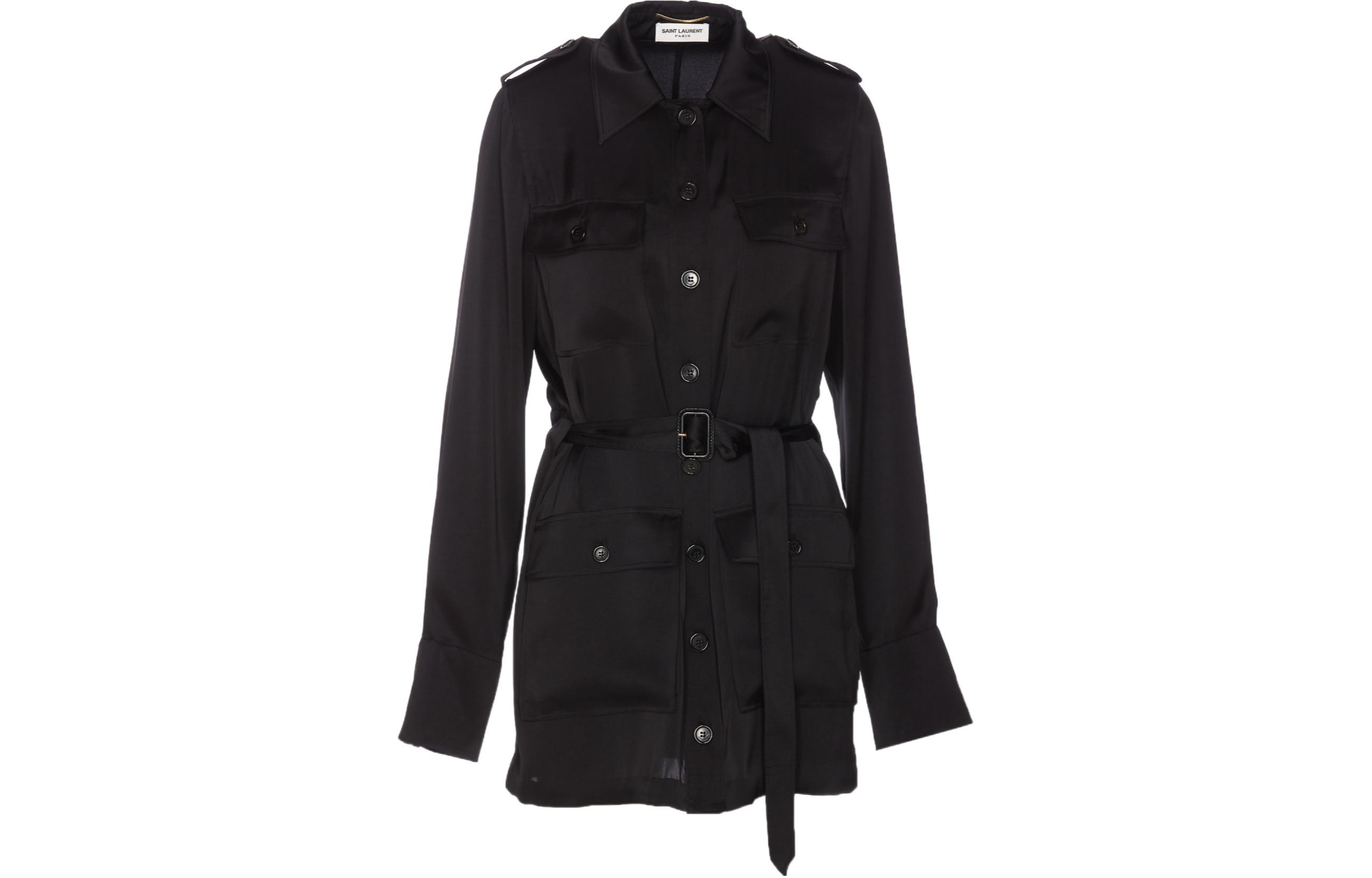 Order (W) Vestido Negro de Mujer SAINT LAURENT SS24 Casual Manga Larga con Cuello Puntiagudo 778923Y3I951000