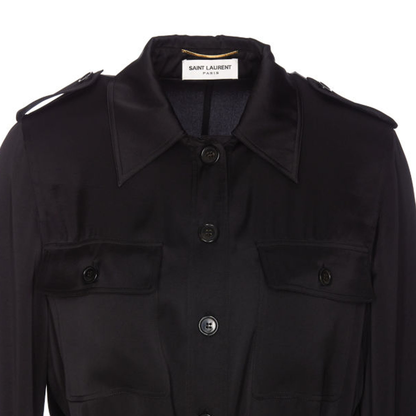 Shop (W) Vestido Negro de Mujer SAINT LAURENT SS24 Casual Manga Larga con Cuello Puntiagudo 778923Y3I951000