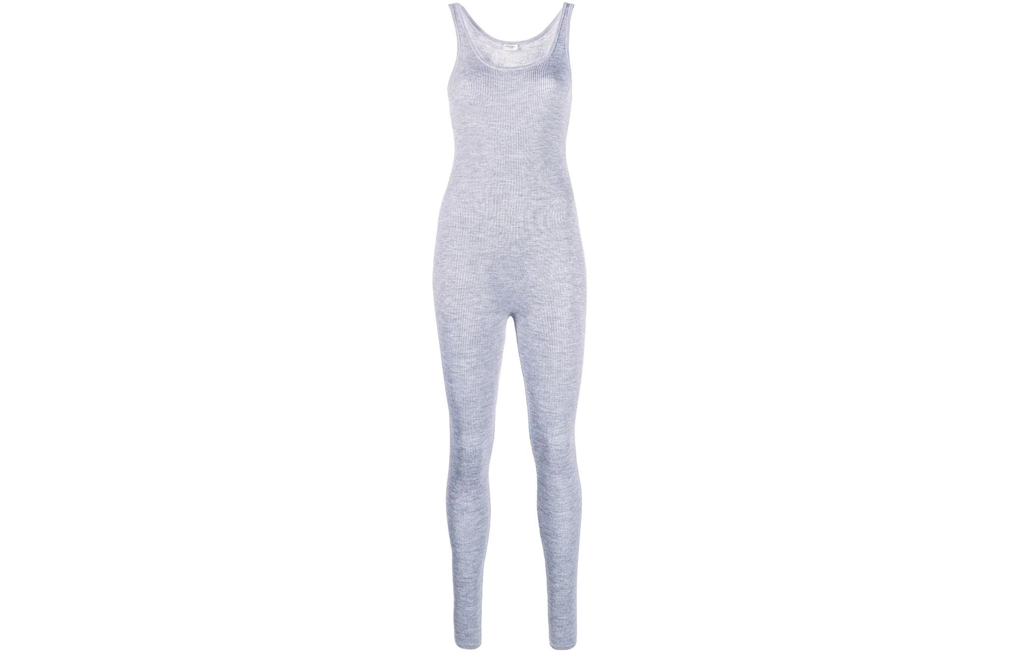 (Women) SAINT LAURENT Women’s Solid Grey Sleeveless Knitted Stretch Jumpsuit. 696509YAPK21403