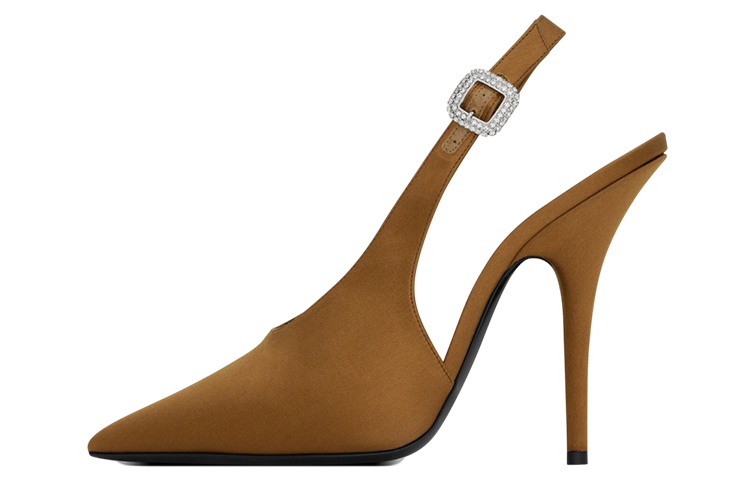 (Women) Saint Laurent Yasmeen 'Satin Open-Heel Brown' 742038F14NN2513