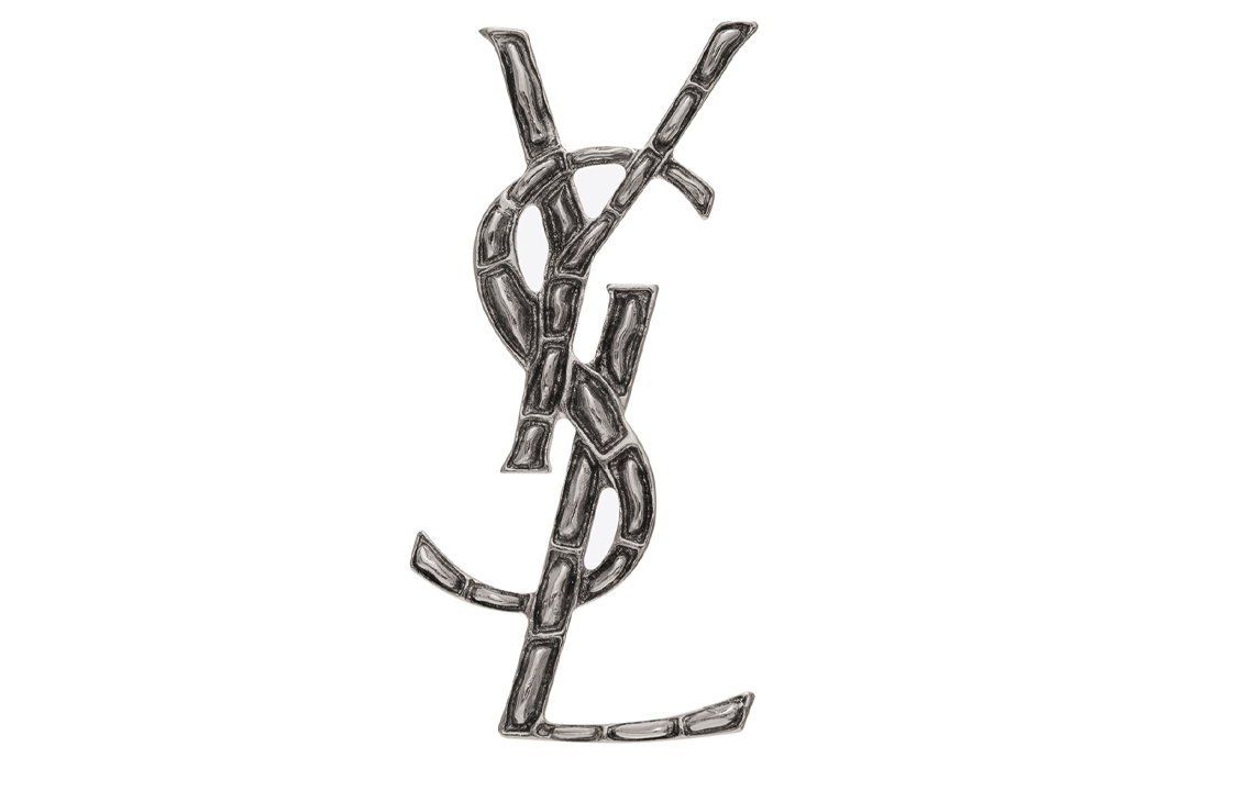 (Women) Saint Laurent YSL Bamboo Letter Logo Brass Brooch Silver. 470371Y15008142