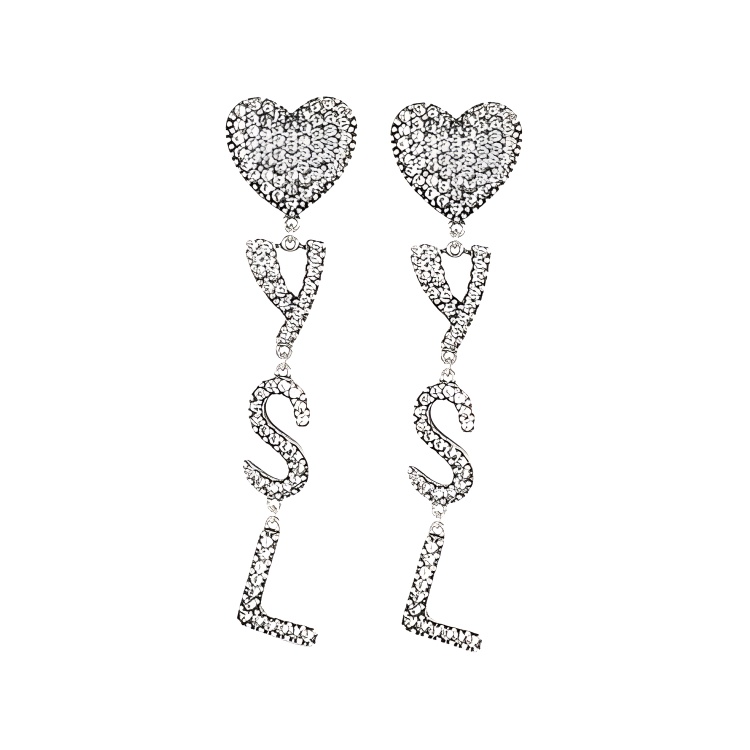 (Women) Saint Laurent YSL Heart-Shaped Clip-On Earrings Silver 925 Silver Earrings 584228Y1526-8368