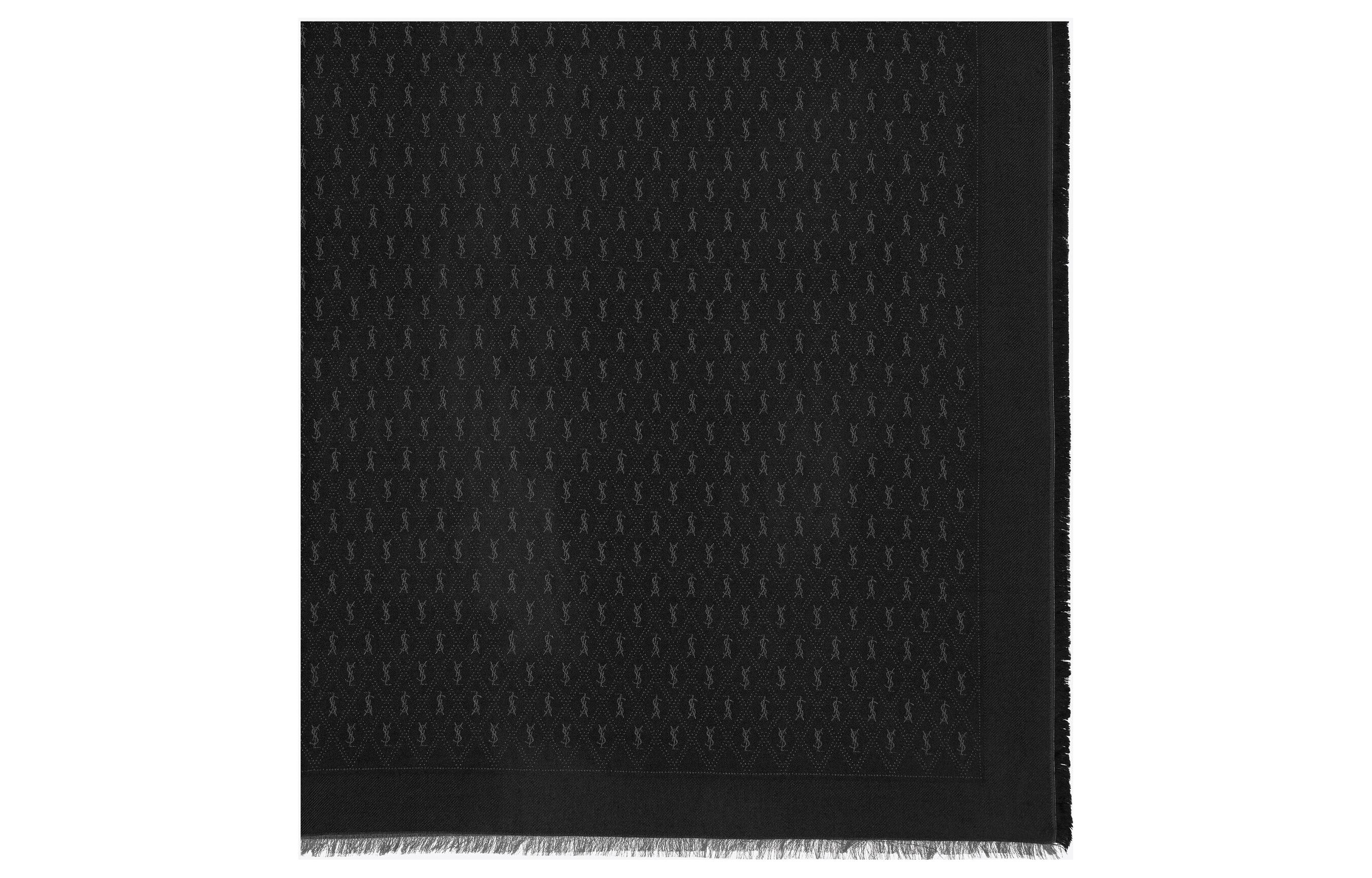 (Women) SAINT LAURENT YSL Large Monogram Wool Blend Scarf Black/Dark Gray Women. 6891473YI741061