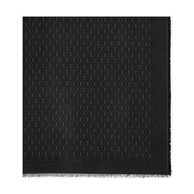 (Women) SAINT LAURENT YSL Large Monogram Wool Blend Scarf Black/Dark Gray Women. 6891473YI741061