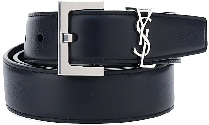 (Women) Saint Laurent YSL Monogram Black Leather Belt with Silver Buckle for Women 3cm Wide 634437BOO0E1000 Buy (Women) Saint Laurent YSL Monogram Black Leather Belt with Silver Buckle for Women 3cm Wide 634437BOO0E1000