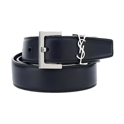(Women) Saint Laurent YSL Monogram Black Leather Belt with Silver Buckle for Women 3cm Wide 634437BOO0E1000