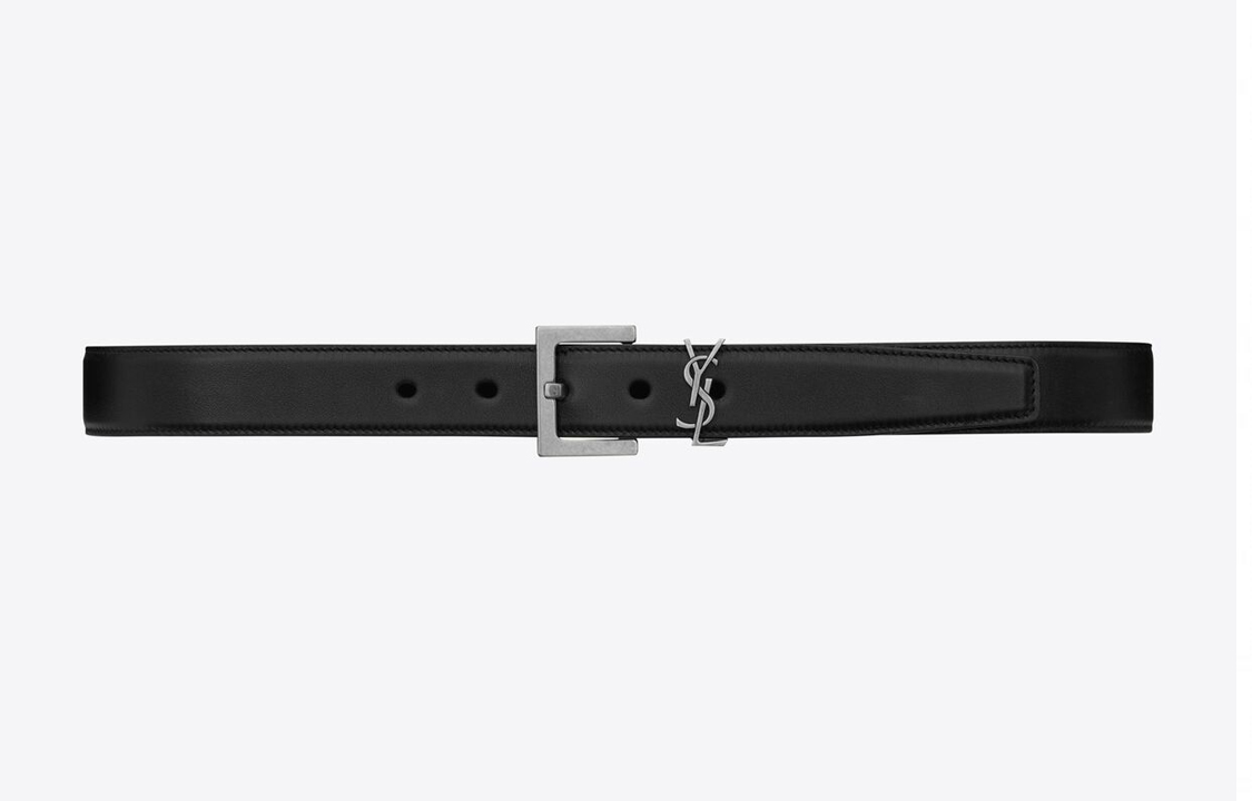 Lookbook (Women) Saint Laurent YSL Monogram Black Leather Belt with Silver Buckle for Women 3cm Wide 634437BOO0E1000