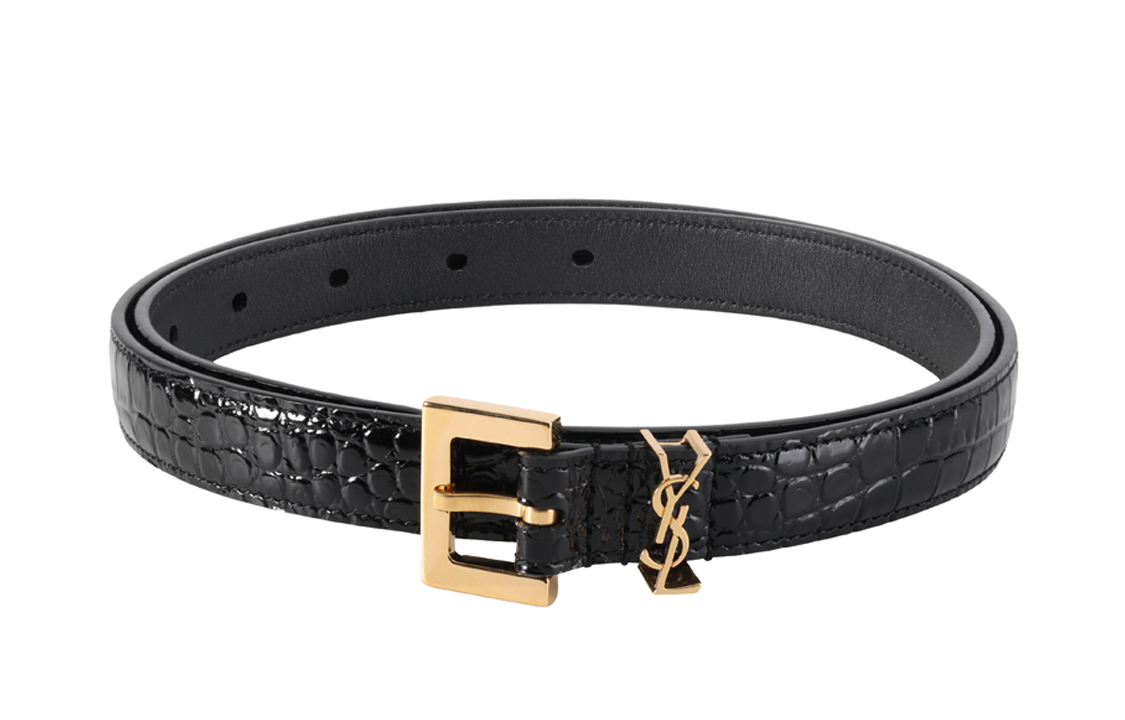 Lookbook (Women) Saint Laurent YSL Monogram Croc-Embossed Leather Belt Black Women 2cm 554465DND0J1000