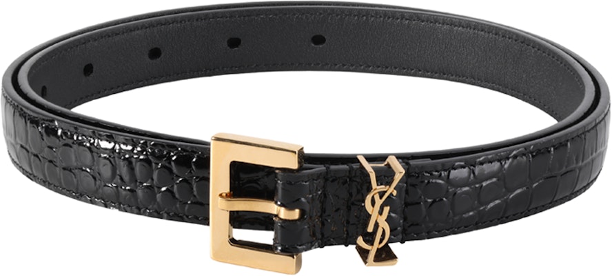 (Women) Saint Laurent YSL Monogram Croc-Embossed Leather Belt Black Women 2cm 554465DND0J1000 Lookbook (Women) Saint Laurent YSL Monogram Croc-Embossed Leather Belt Black Women 2cm 554465DND0J1000