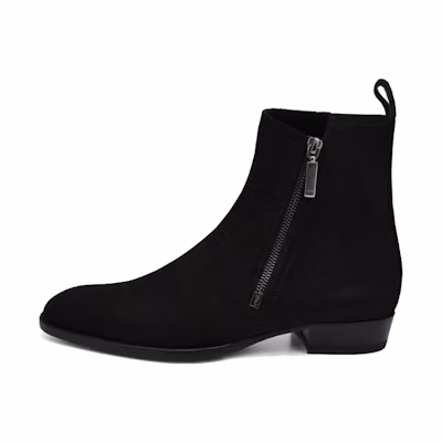 (W) Saint Laurent Zippered Ankle Boot 'Black Suede'