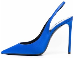 (Women) Saint Laurent Zoe 'Blue Silk Pointed High Heels' 7027531UU004306 (Women) Saint Laurent Zoe 'Blue Silk Pointed High Heels' 7027531UU004306