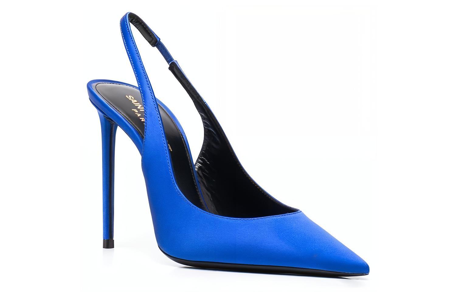 Order (W) 圣罗兰Zoe蓝色丝绸尖头高跟鞋 7027531UU004306
