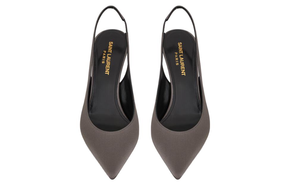 Lookbook 聖羅蘭 Zoe 絲緞 尖頭 細跟 高跟鞋 8.5公分 女款 灰色