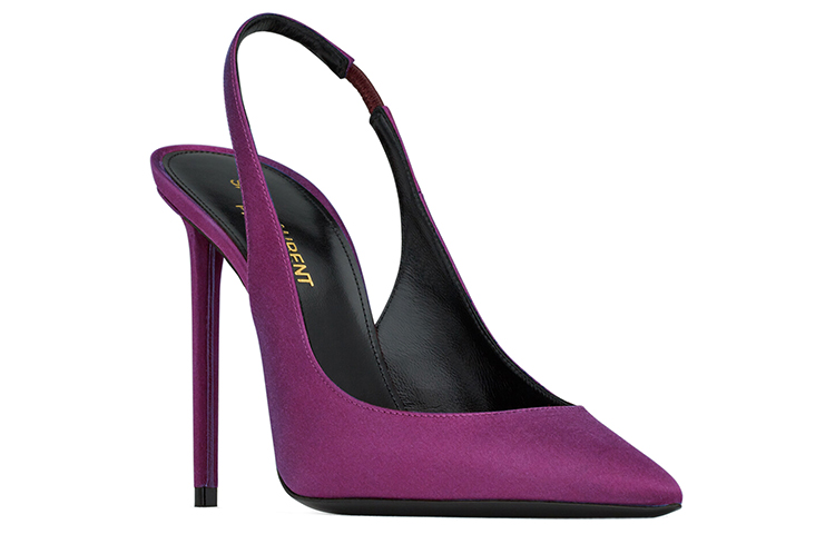 Lookbook SAINT LAURENT Zoe 絲綢露趾 細高跟鞋 10.5cm 女款 紫色