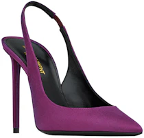 Lookbook SAINT LAURENT Zoe 絲綢露趾 細高跟鞋 10.5cm 女款 紫色