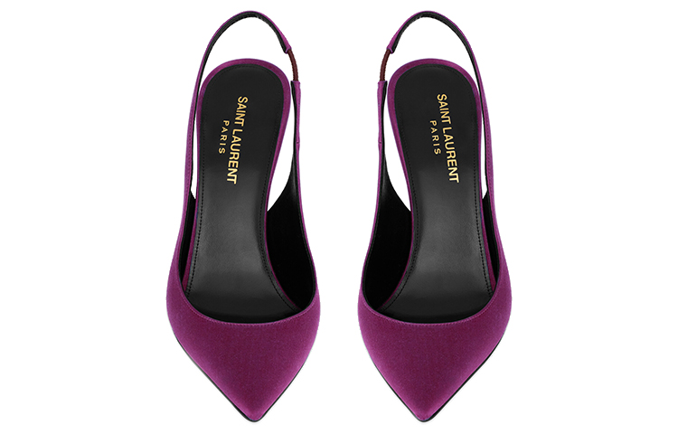 Shop SAINT LAURENT Zoe 絲綢露趾 細高跟鞋 10.5cm 女款 紫色