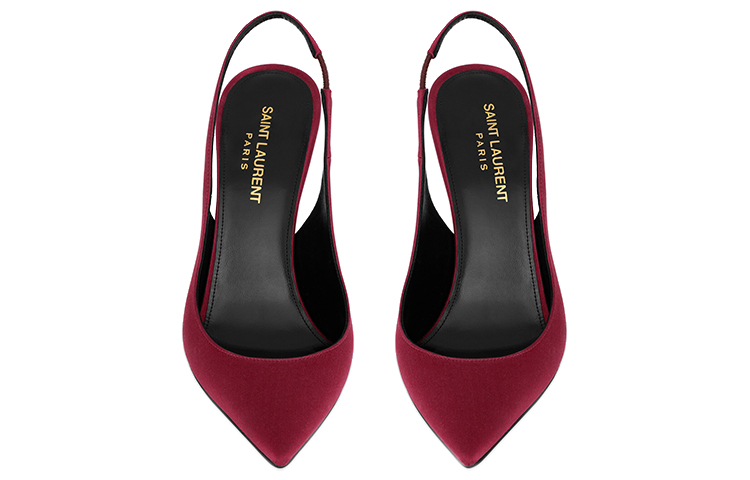 Shop SAINT LAURENT 聖羅蘭 Zoe 絨絲露跟 細高跟鞋 10.5cm 女款 紅色