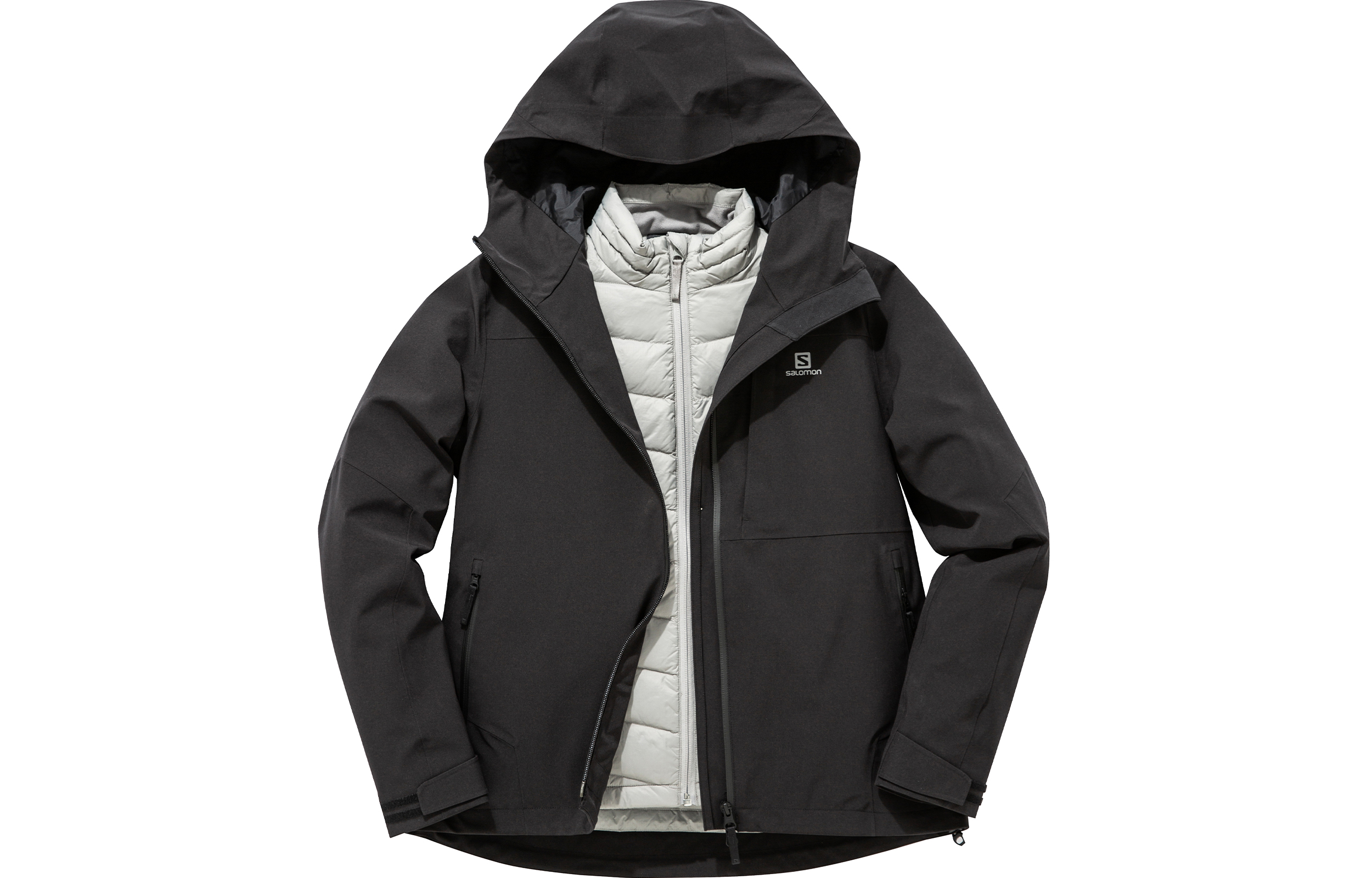 (Women) Salomon 3-In-1 Down Jacket Black Winter Outdoor Detachable Hooded Coat C17668