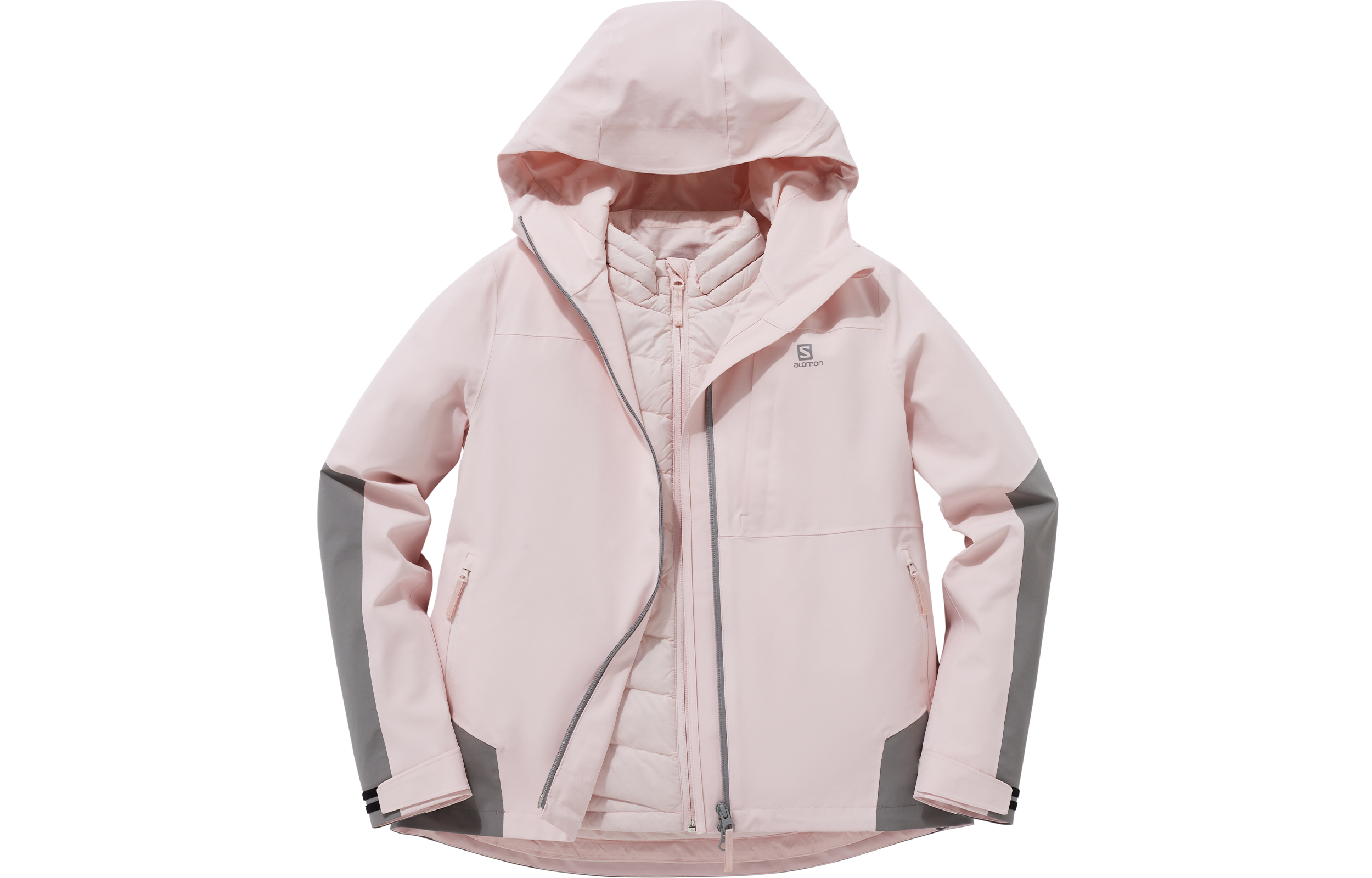 (Women) Salomon E3In1 Down Jacket Pink - 3-in-1 Winter Outdoor Hooded Coat C17938