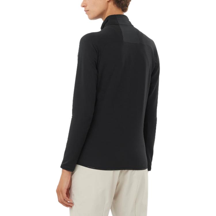 Shop (Women) Salomon Essential Lightwarm Black Full-Zip Long Sleeve Jacket LC2225100