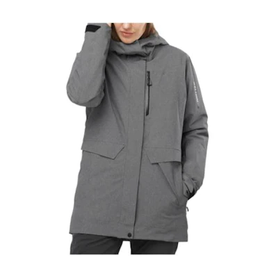 (Women) Salomon Grey Solid Color Hooded Full-Zip Fitted Jacket LC2149000