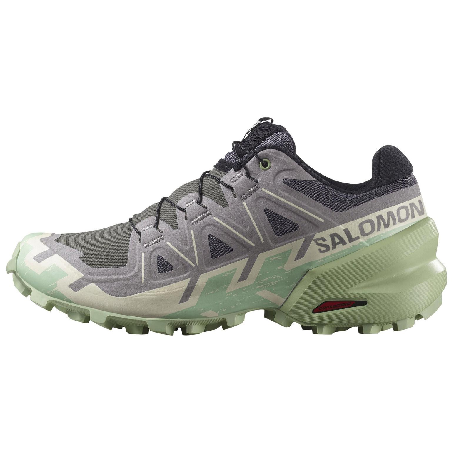 (Women) Salomon Speedcross 6 Trail Running Shoes Gray Green - Cushioned & Non-Slip L47582000