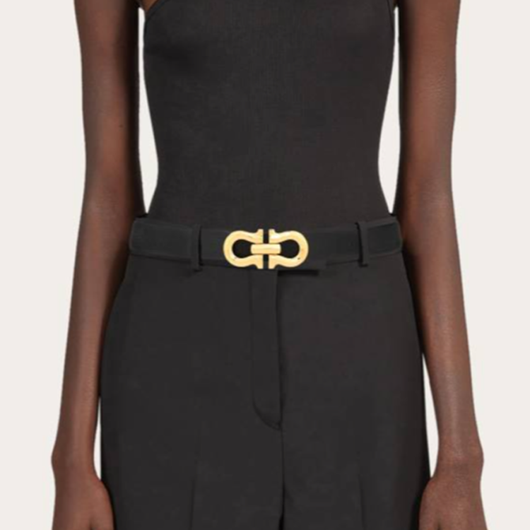 Shop (W) Salvatore Ferragamo Tali Pinggang Kulit Dwi-Sisi Hitam 2.5CM 230329775596