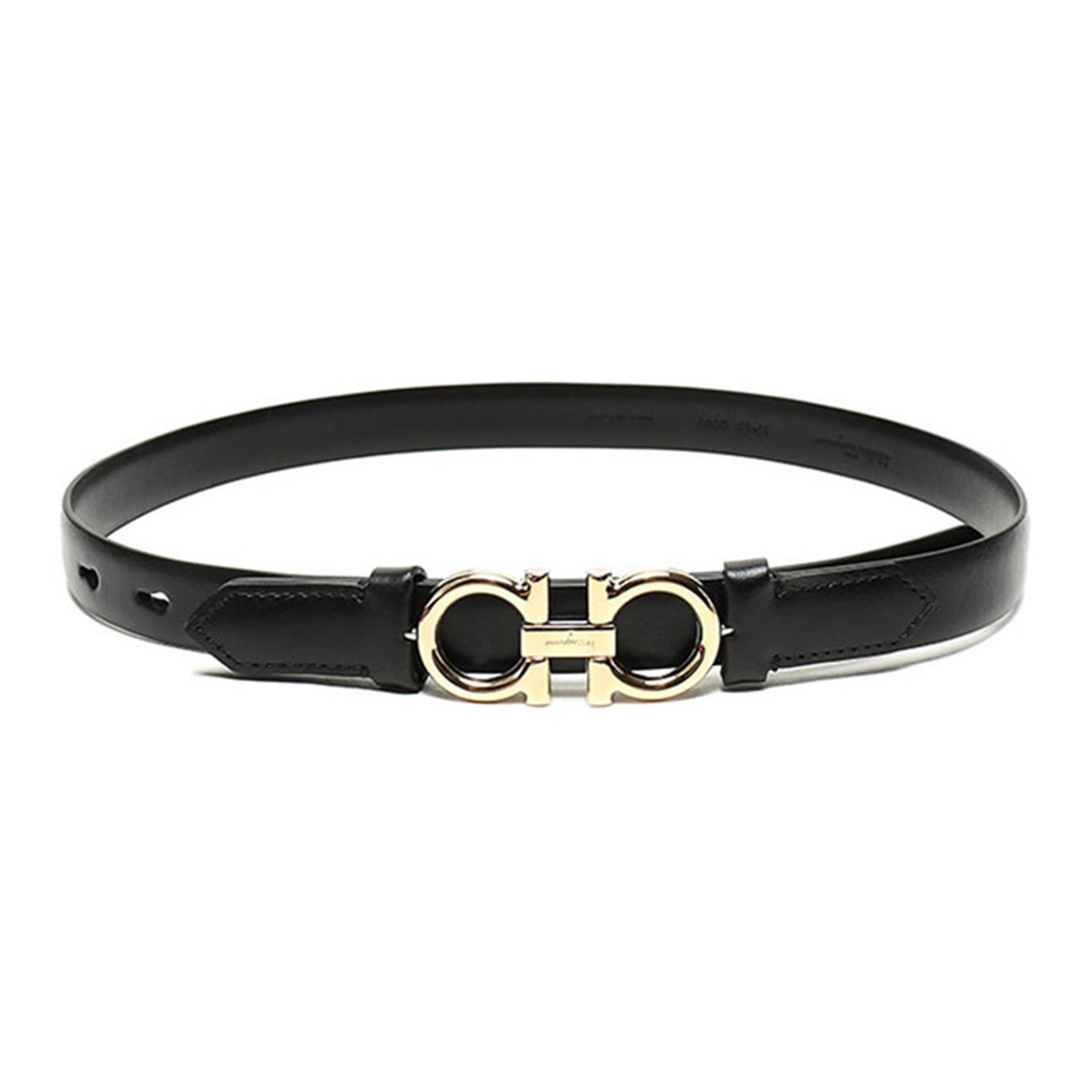 (Women) Salvatore Ferragamo Black Leather Buckle Belt 2cm 23B707-0715735