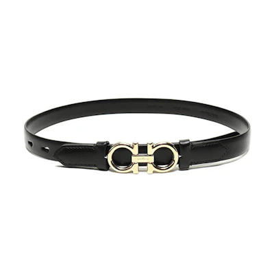 (Women) Salvatore Ferragamo Black Leather Buckle Belt 2cm 23B707-0715735