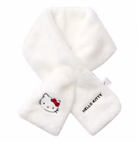 (Women) Sanrio Hello Kitty Embroidered White Fleece Scarf - Cute & Warm Winter Accessory ZM4034 (Women) Sanrio Hello Kitty Embroidered White Fleece Scarf - Cute & Warm Winter Accessory ZM4034