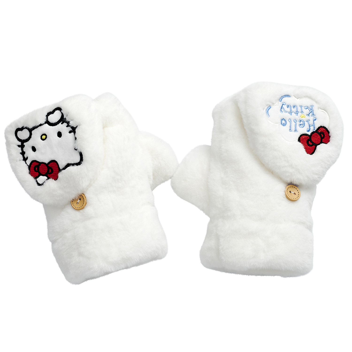 (Women) Sanrio Hello Kitty Flip Plush White Gloves - Cute, Cozy,  Winter Essential ST5002