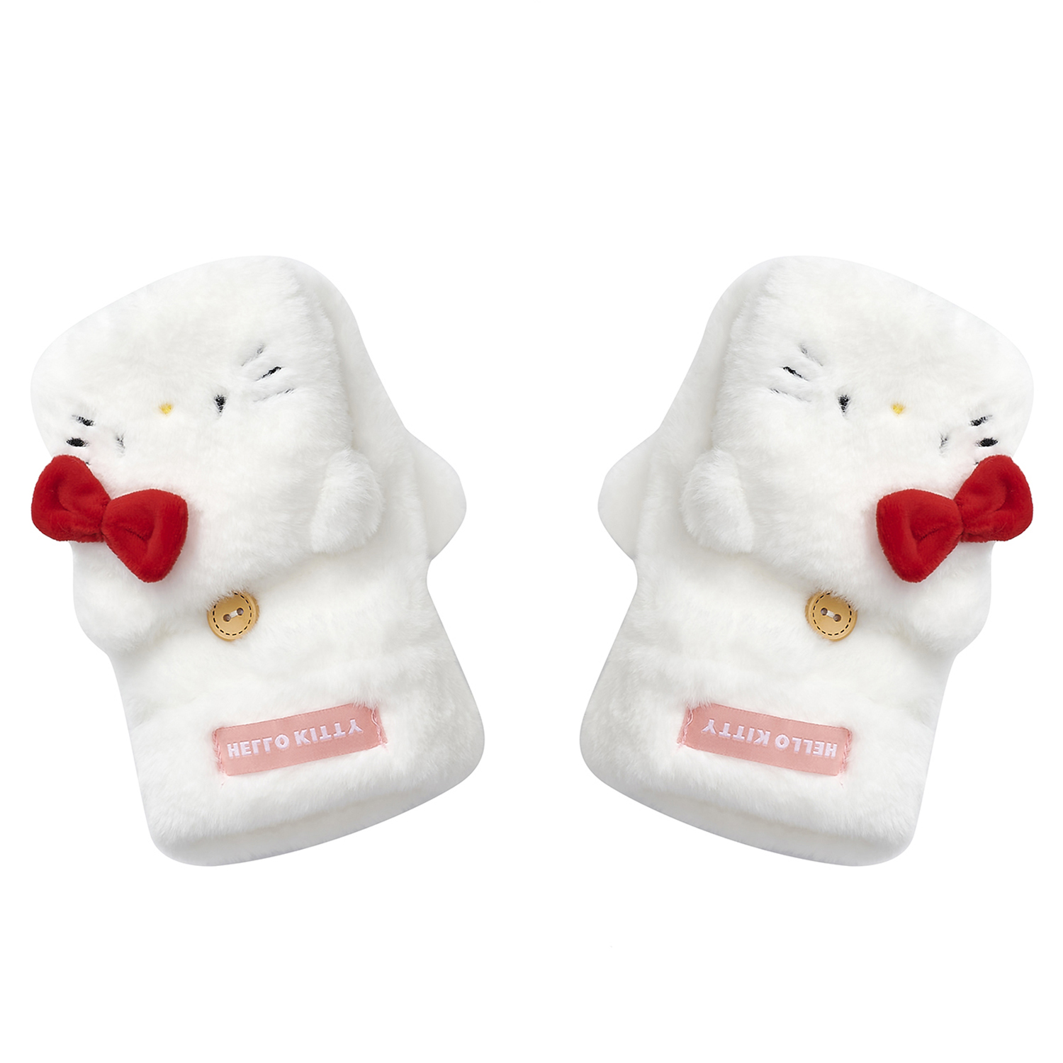 (Women) Sanrio Hello Kitty White Bow Plush Flip Gloves for Women - Cute & Warm Outdoors. ST5009