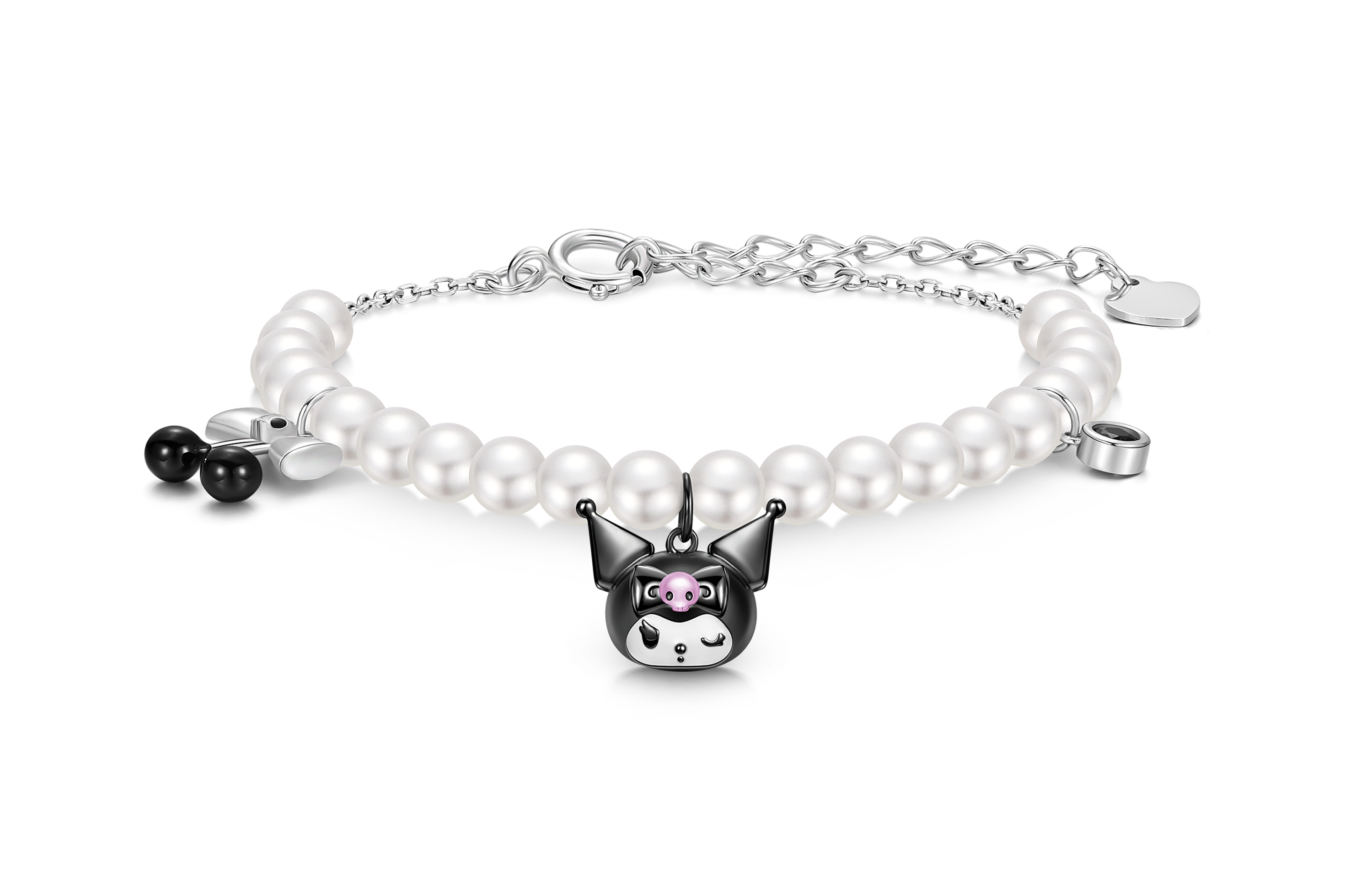 (Women) Sanrio Kuromi Cherry Bow 925 Silver Bracelet - Sweet, Chic, Unique Design for Women 6088-Kuromi Bracelet