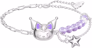 (Women) Sanrio Kuromi Purple Crystal Bead Silver Bracelet - Stylish & Elegant Gift for Women 6118-Kuromi Bracelet (Women) Sanrio Kuromi Purple Crystal Bead Silver Bracelet - Stylish & Elegant Gift for Women 6118-Kuromi Bracelet