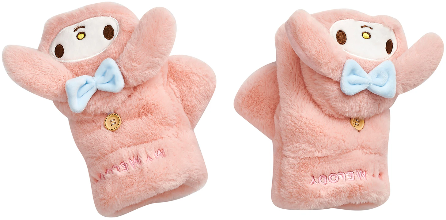 women-sanrio-my-melody-pink-bow-flip-top-fleece-gloves-for-women-cute-and-warm-outdoor-wear-st-5007-powder