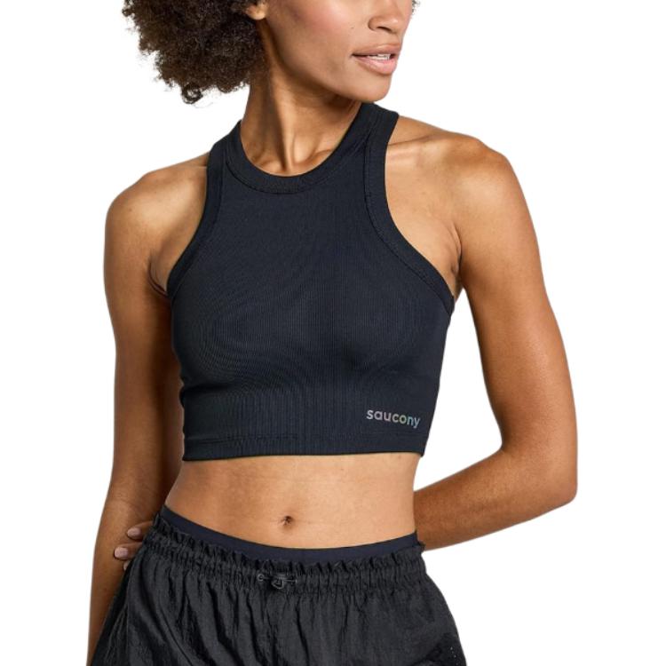 (Women) Saucony Elevate Ribbed Knit Cropped Tank Top Women SAW800425BK