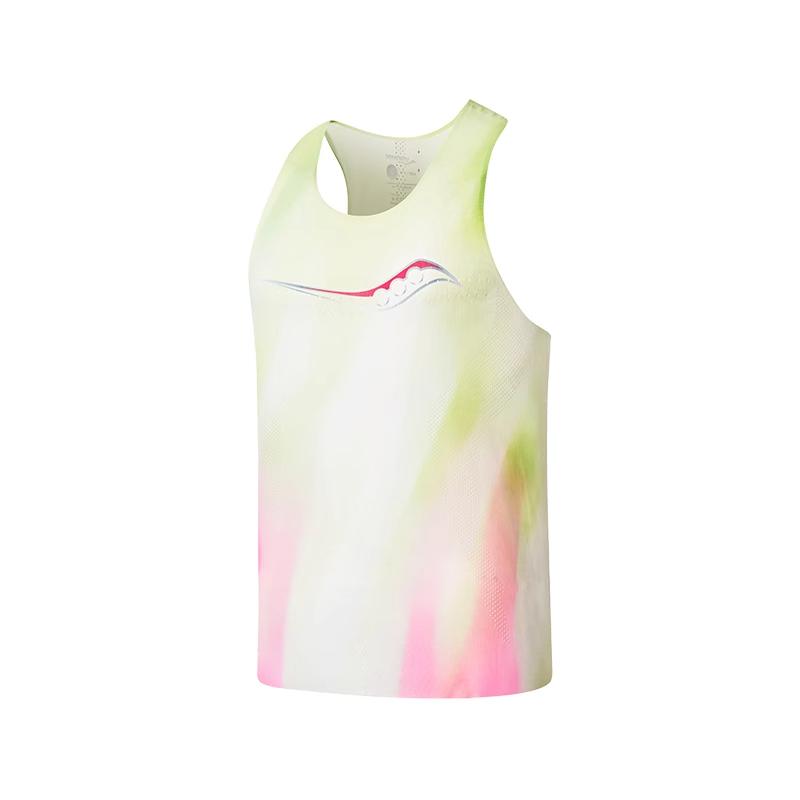 Saucony Loose Fit Lightweight Quick-Dry Vest Pink Green Gradient. SC2239273A-PR19-PINK-GREEN-IRIDESCENT