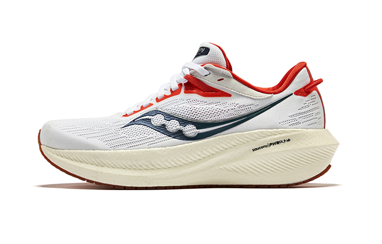 (Women) Saucony Triumph 21 Lightweight Running Shoes White/Red Mesh Comfort. S10881-136